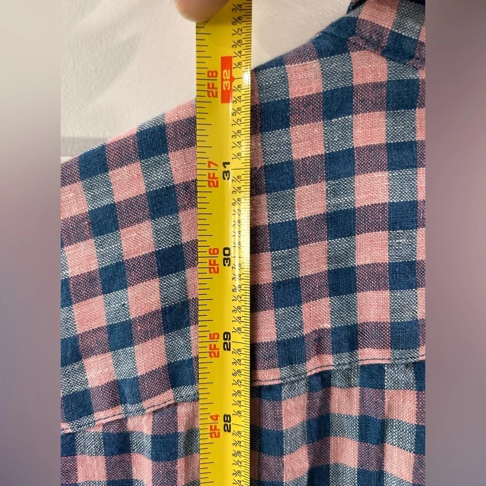 Banana Republic 100% Linen Camden Fit Short Sleeve Shirt Mens Large Tall Plaid